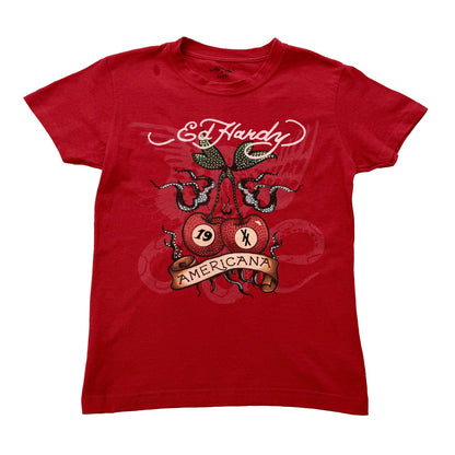Cherries Rhinestone Cap Sleeve Tee CHERRY | Ed Hardy