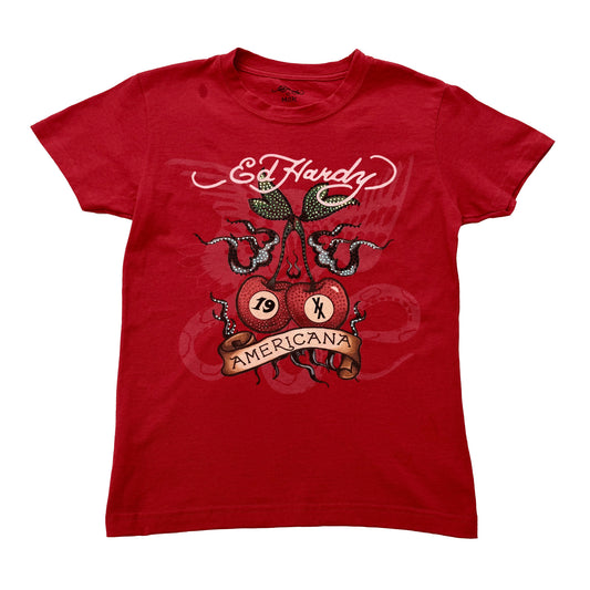 Cherries Rhinestone Cap Sleeve Tee CHERRY | Ed Hardy