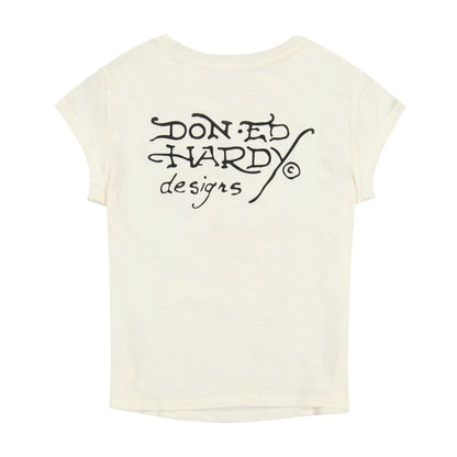Heart Sword Rhinestone Cap Sleeve Tee Ivory | Ed Hardy