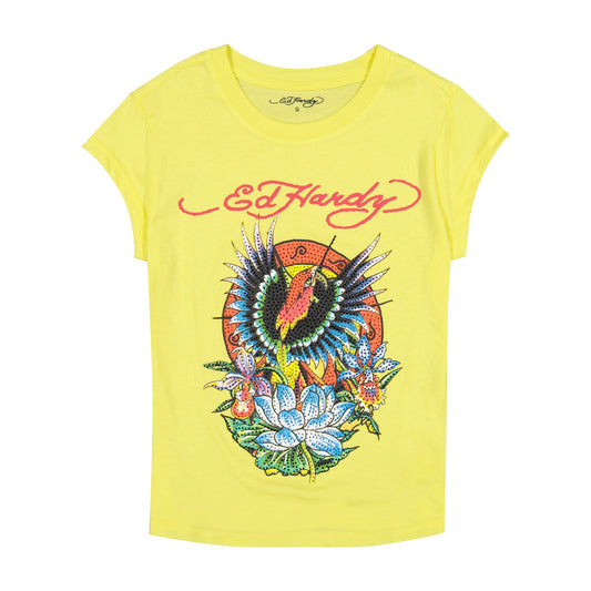 Phoenix Rhinestone Cap Sleeve Tee LEMON | Ed Hardy