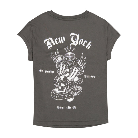 NY Eagle Cap Sleeve Tee CHARCOAL | Ed Hardy