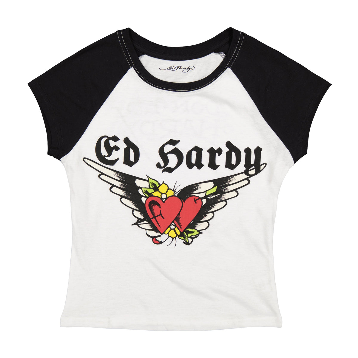 Heart Wings Raglan Cap Sleeve Tee BLACK / WHITE | Ed Hardy