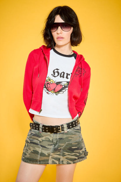 Heart Wings Raglan Cap Sleeve Tee BLACK / WHITE | Ed Hardy
