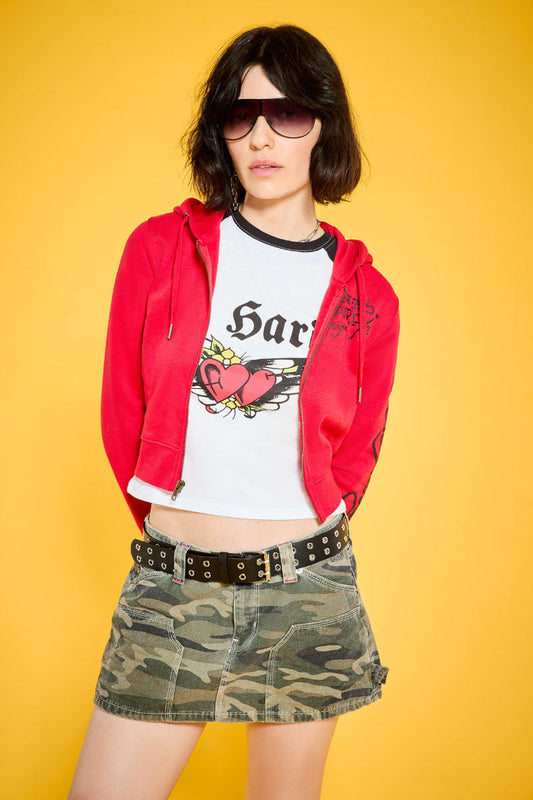 Heart Wings Raglan Cap Sleeve Tee BLACK / WHITE | Ed Hardy