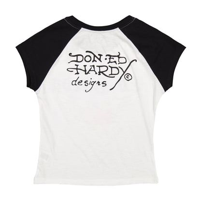 Heart Wings Raglan Cap Sleeve Tee BLACK / WHITE | Ed Hardy