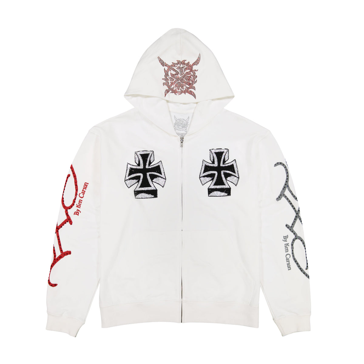 Xman Men's Rhinestone Zip Hoodie White White | Ed Hardy
