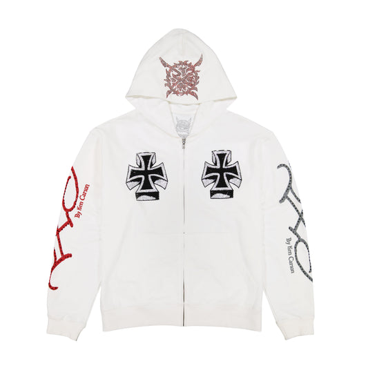 Xman Men's Rhinestone Zip Hoodie White White | Ed Hardy