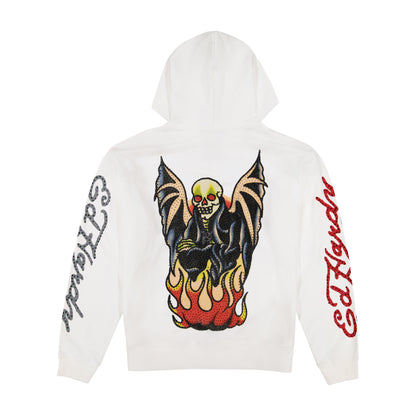 Xman Men's Rhinestone Zip Hoodie White White | Ed Hardy