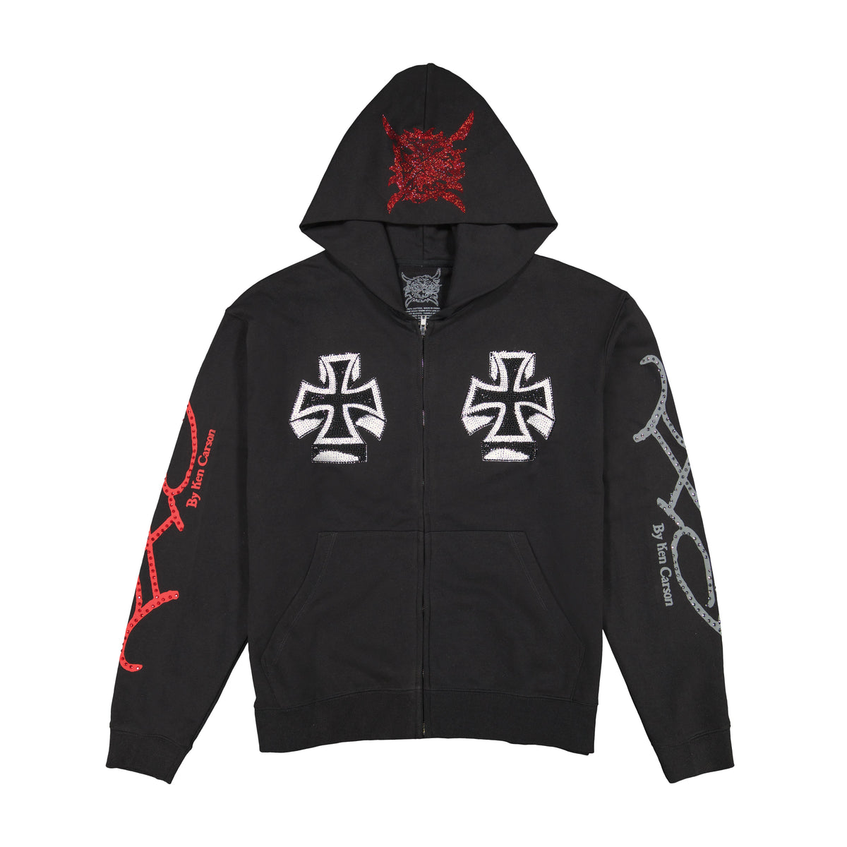 Xman Mens Rhinestone Zip Hoodie Black Black | Ed Hardy