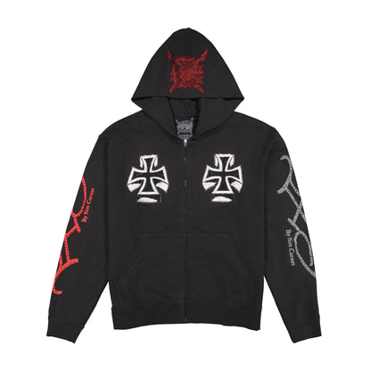 Xman Mens Rhinestone Zip Hoodie Black Black | Ed Hardy