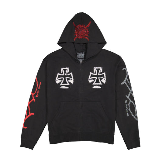 Xman Mens Rhinestone Zip Hoodie Black Black | Ed Hardy