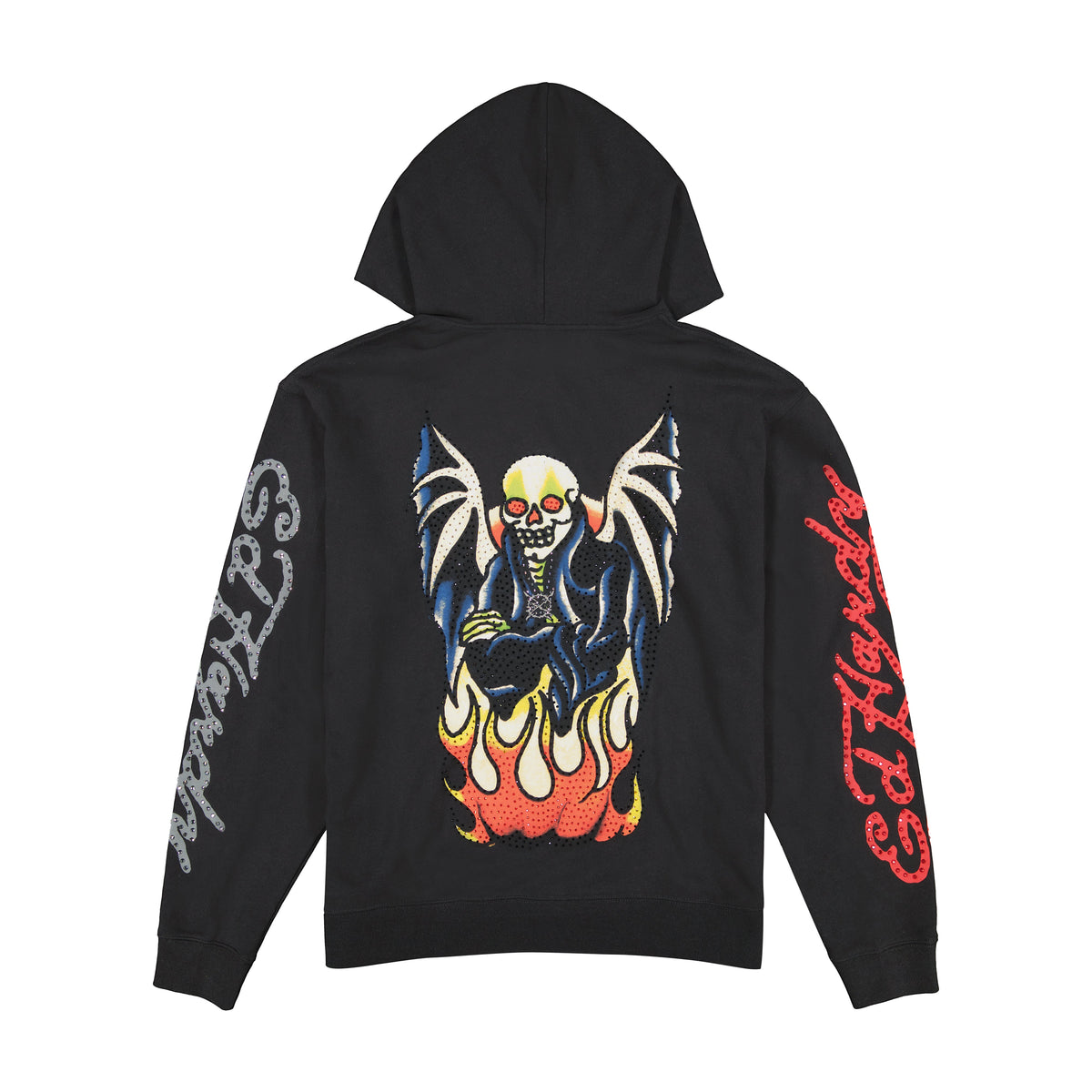 Xman Mens Rhinestone Zip Hoodie Black Black | Ed Hardy