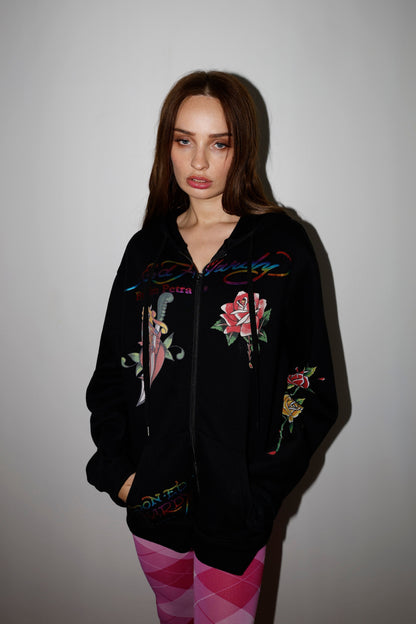 Dagger Girl Zip Front Hoodie Black | Ed Hardy