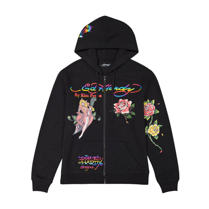 Dagger Girl Zip Front Hoodie Black | Ed Hardy