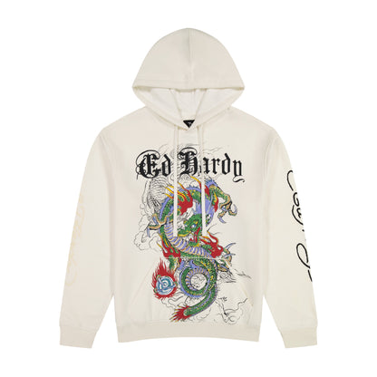 Japan Dragon Ivory Pullover Hoodie IVORY | Ed Hardy