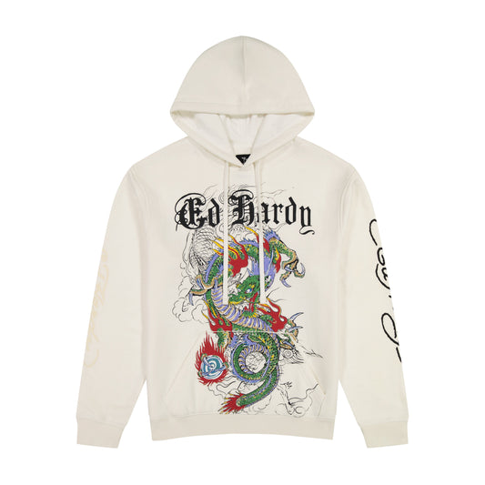 Japan Dragon Ivory Pullover Hoodie IVORY | Ed Hardy