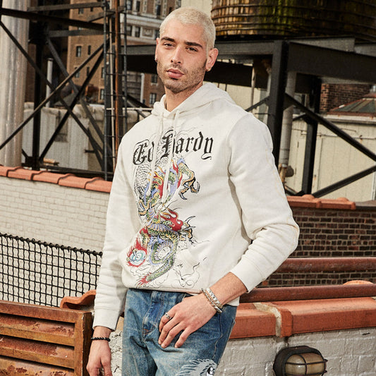Japan Dragon Ivory Pullover Hoodie IVORY | Ed Hardy