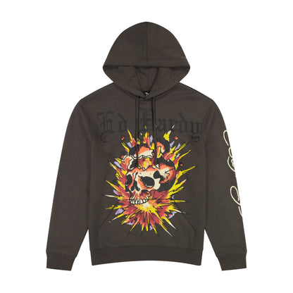 Exploding Skull Charcoal Pullover Hoodie CHARCOAL | Ed Hardy