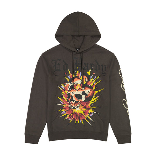Exploding Skull Charcoal Pullover Hoodie CHARCOAL | Ed Hardy