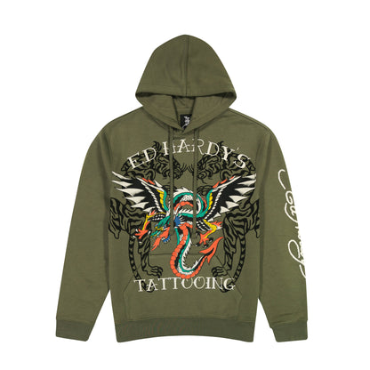 Dragon Wings Olive Pullover Hoodie OLIVE | Ed Hardy
