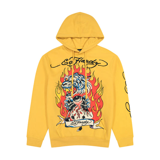 Fire Tiger Golden Yellow Pullover Hoodie YELLOW | Ed Hardy
