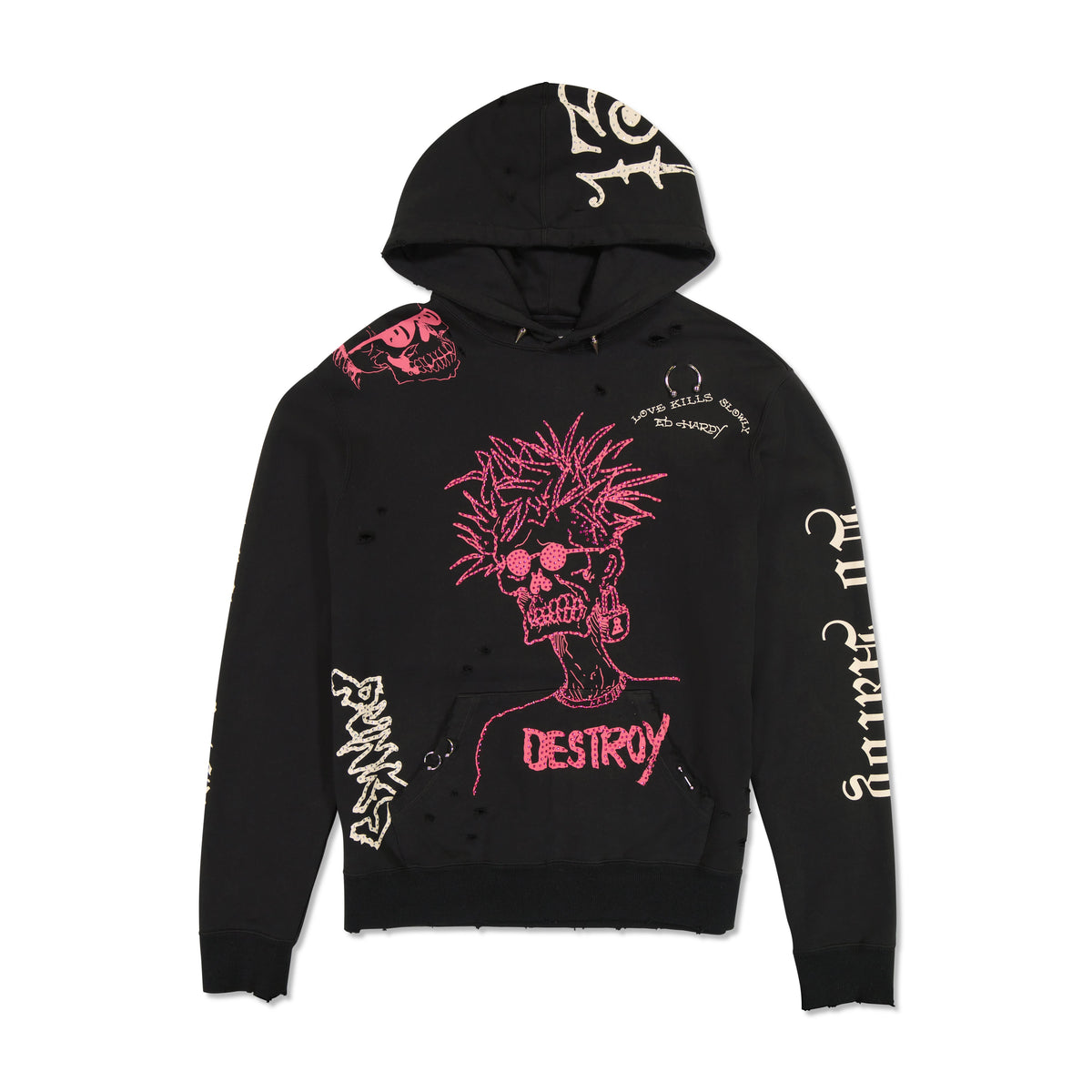 DESTROY SKELE HOODIE Black | Ed Hardy