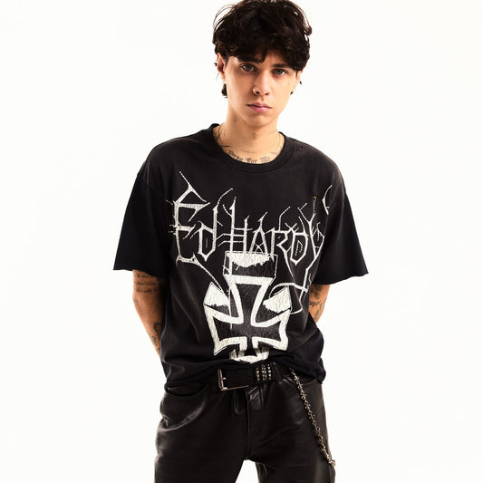 Cross Cropped Mens Boxy Tee VTG BLACK | Ed Hardy