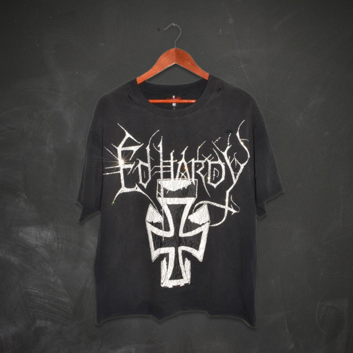 Cross Cropped Mens Boxy Tee VTG BLACK | Ed Hardy
