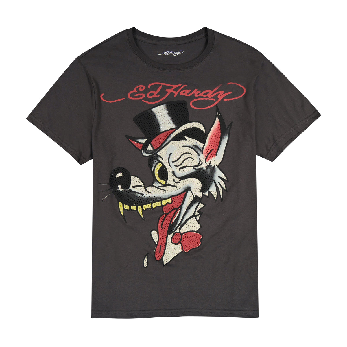 Wolf Head Throwback Rhinestone Tee CHARCOAL | Ed Hardy