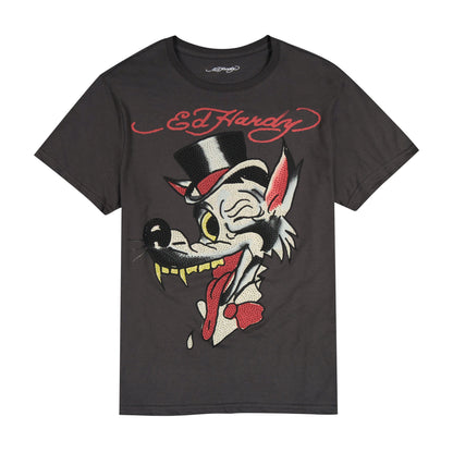 Wolf Head Throwback Rhinestone Tee CHARCOAL | Ed Hardy
