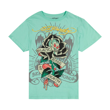 Black Rose Throwback Rhinestone Tee MINT | Ed Hardy