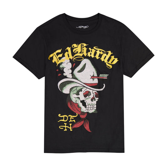 Cowboy Skull Throwback Rhinestone Tee BLACK | Ed Hardy