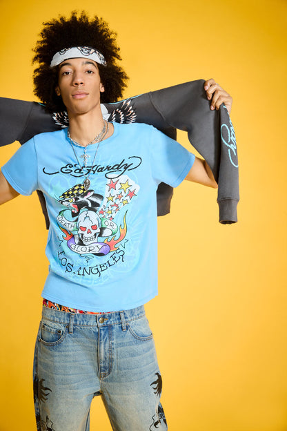 Skull Panther Throwback Graphic Tee POWDER BLUE | Ed Hardy
