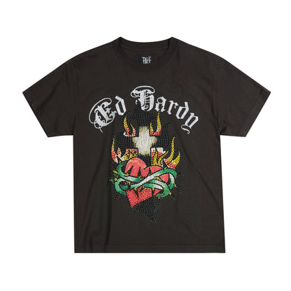 Limited Edition - Rhinestone Sacred Heart Tee CHARCOAL | Ed Hardy