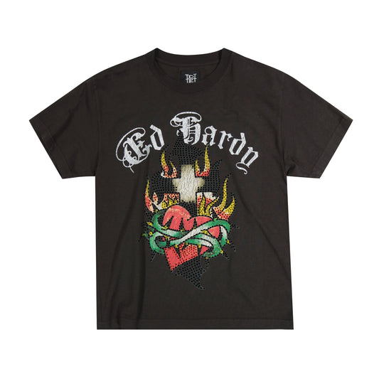 Limited Edition - Rhinestone Sacred Heart Tee CHARCOAL | Ed Hardy