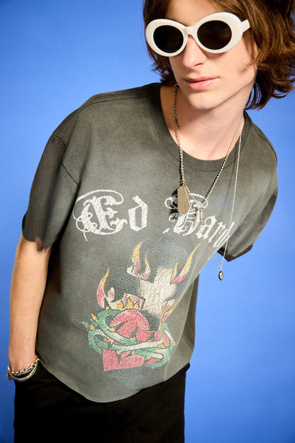Limited Edition - Rhinestone Sacred Heart Tee CHARCOAL | Ed Hardy
