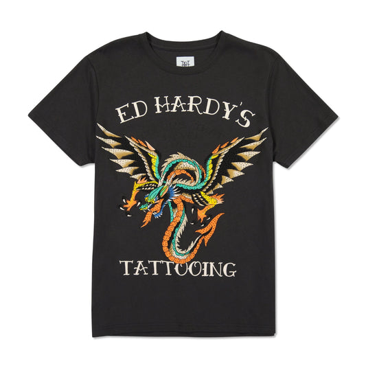 Rhinestone Dragon Wings Faded Black | Ed Hardy