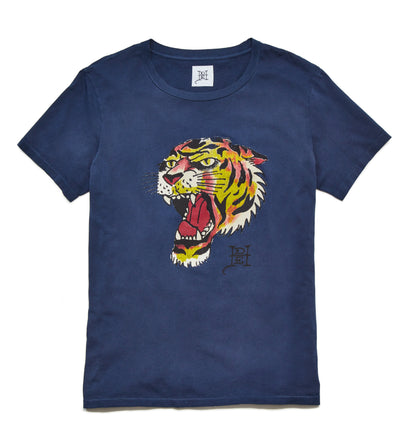 Tiger Head Washed T-Shirt Navy | Ed Hardy