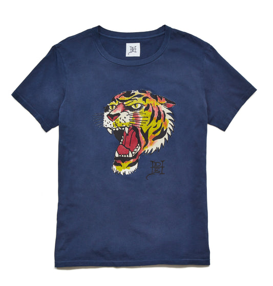 Tiger Head Washed T-Shirt Navy | Ed Hardy