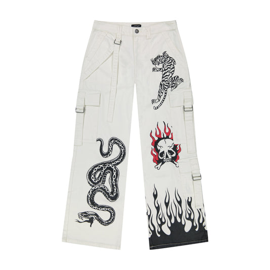 Fire Skull Baggy Twill Cargo IVORY | Ed Hardy