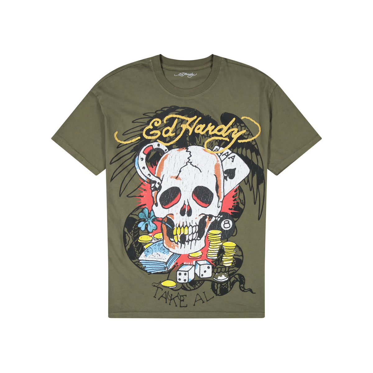 Skull Aces Boxy Tee ARMY GREEN | Ed Hardy