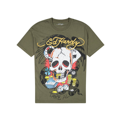 Skull Aces Boxy Tee ARMY GREEN | Ed Hardy