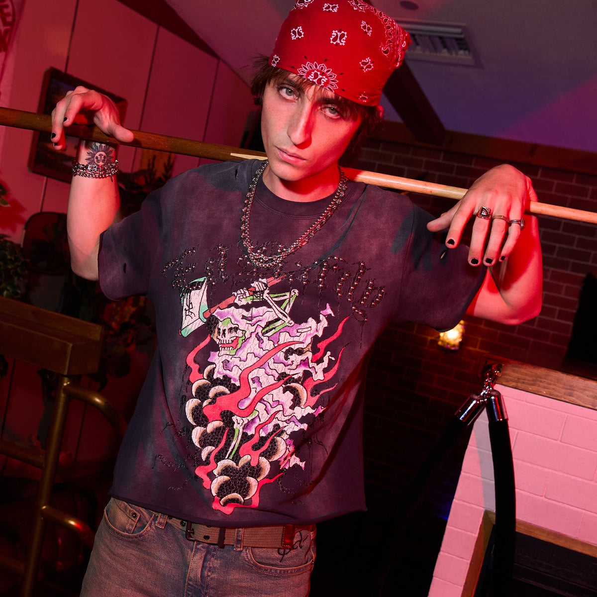 Fire Lord Cropped Mens Boxy Tee SUNFADE GREY | Ed Hardy
