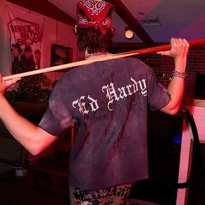 Fire Lord Cropped Mens Boxy Tee SUNFADE GREY | Ed Hardy