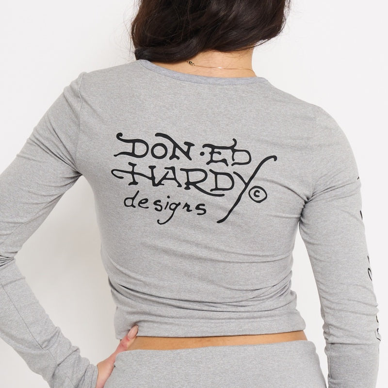 Mary Long Sleeve Crop Shirt HEATHER GREY | Ed Hardy