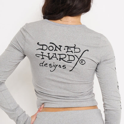 Mary Long Sleeve Crop Shirt HEATHER GREY | Ed Hardy