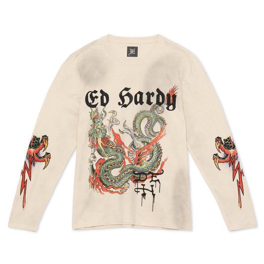 Limited Edition Rhinestone Dragon Ls Tee IVORY | Ed Hardy
