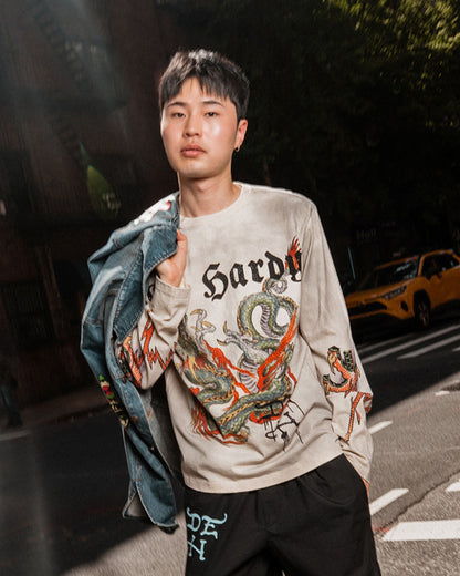 Limited Edition Rhinestone Dragon Ls Tee IVORY | Ed Hardy