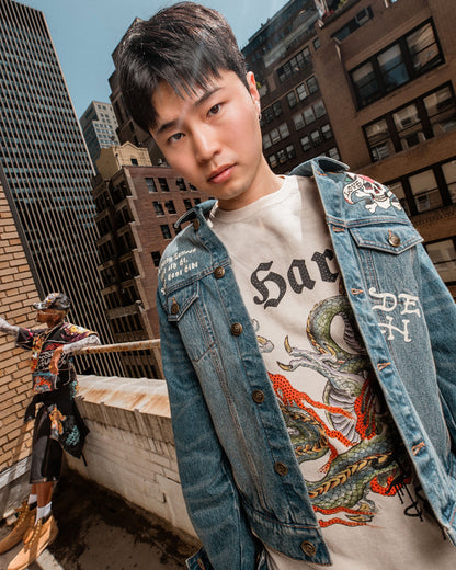 Limited Edition Rhinestone Dragon Ls Tee IVORY | Ed Hardy