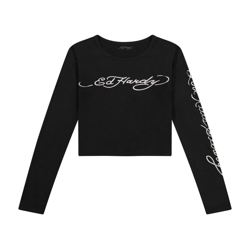 Panther Snake Long Sleeve Crop Shirt BLACK | Ed Hardy